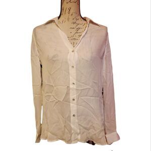 L'Agence Ladies White Silk Crest Back Button Down Blouse - Size XS/TP